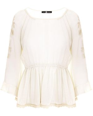 IZABELA MANDOIU Neutrals Ivory Merino Blouse With Floral Embroidery - White