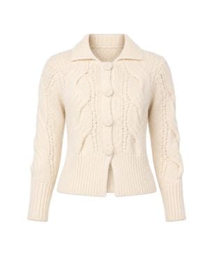 Carloslines Cable Knit Alpaca Cardigan Handmade Sweater - Natural