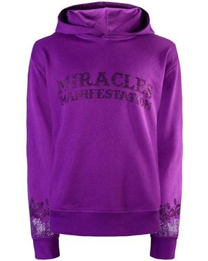 Miracles Manifester Positive Affirmation Hoodie With Rhinestone Design - Purple