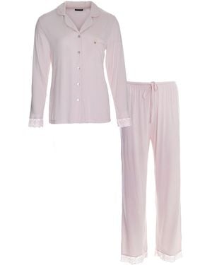 Pretty You London Bamboo Lace Pyjama Set In Powder Puff - Pink