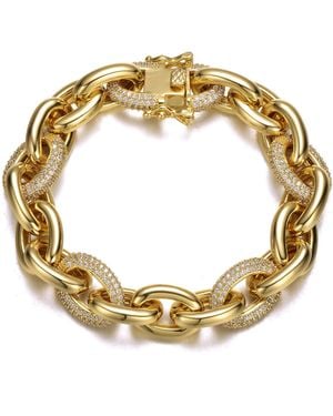 Genevive Jewelry Rachel Glauber Plated With Cubic Zirconia Chunky Tubular Oval Cable Chain Bracelet For - Metallic