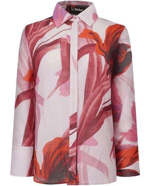Smart and Joy Long-Sleeve Blouse With Floral Print - Red