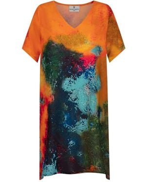 DHARA SHETH DUBAI Canvas & Chaos Abstract Print Short Kaftan Dress - Orange