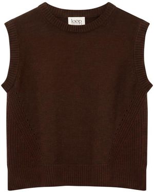 Loop Cashmere Ribbed Detail Tank Jumper - Brown