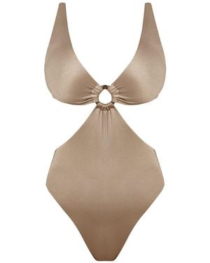 Cliché Reborn Toffee Cutout Ring Detail One Piece Swimsuit - Brown