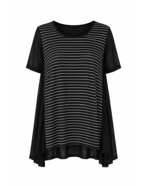 Conquista Striped Asymmetric Tunic Top - Black