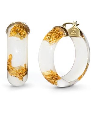 Gold & Honey 24K Leaf Huggie Hoop Earrings - Metallic