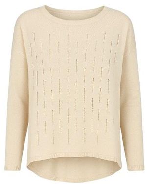 Conquista Neutrals Long Sleeve Knit Top With Uneven Hemline - Natural