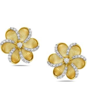 Artisan Yellow Gold Natural Diamond Flower Design Stud Earrings Handmade Jewellery - Metallic
