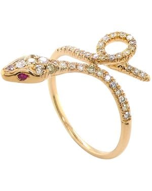 Artisan 18K Diamond & Ruby Snake Ring - Metallic