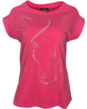 Any Old Iron Beaded Horse Face Cotton T-Shirt - Pink
