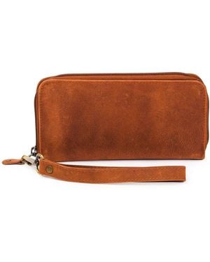 Hides Leather Co. Handmade Leather Zip Wallet, Iridescent Midi Travel Organizer - Brown