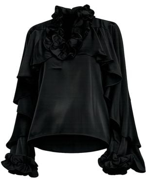 Tantra Spain Sl Satin Blouse With Ruffles - Black