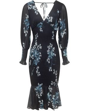 Urban Touch Floral Print Bodycon Style Long Sleeve Dress - Blue