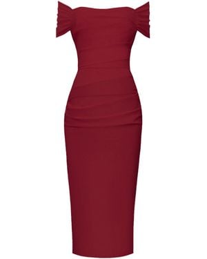 ALINA CERNĂTESCU Zeya Drapped Burgundy With Short Bolero Sleeves Dress - Red