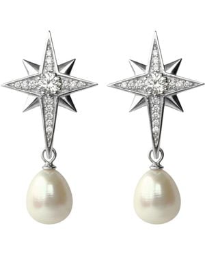 LINYA JEWELLERY Pole Star Pearl Dangle Earrings - White