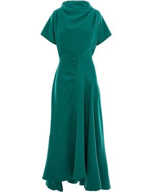 concept A trois Dress With Front Drape And Collar - Green