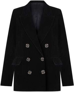 Malo Velvet Double-Breasted Blazer - Black