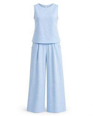 Oh!Zuza Matte Viscose Top & Wide-Leg Pants Set - Blue