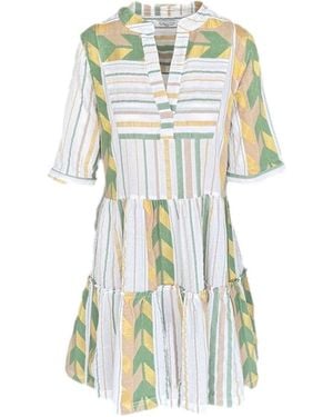 Haris Cotton Button-Down A-Line Cotton Embroidered Dress Arrow - Green