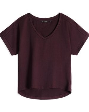 Weartwo London Athena V-Neck, Short Sleeve Top, Burgundy - Purple