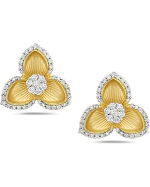 Artisan Yellow Gold Natural Diamond Flower Shape Stud Earrings Handmade Jewellery - Metallic