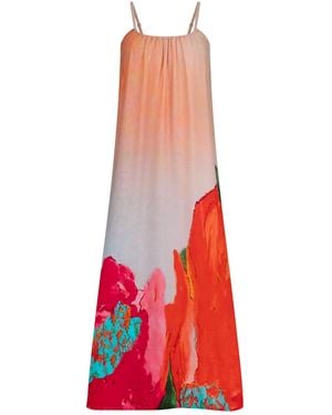 DHARA SHETH DUBAI Coral Mirage Floral Spaghetti Strap Maxi Dress - Red