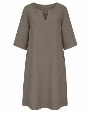 Luella Fashion Mia Short V-Neck Linen Dress Taupe - Grey