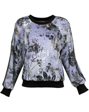 Lalipop Design Floral Print Sweatshirt With Snap-Button Shoulder Detail - Blue
