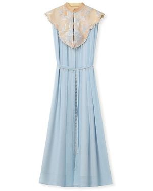 Wjy Studio London Embroidered Mid-Length Dress Collar Included - Blue