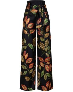 Marianna Déri Wide-Leg Trousers With Leaf Print And Tie Belt - Black