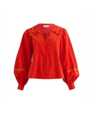 Louche Pallas Babycord Big Collar Ric Rac Trimmed Blouse - Red