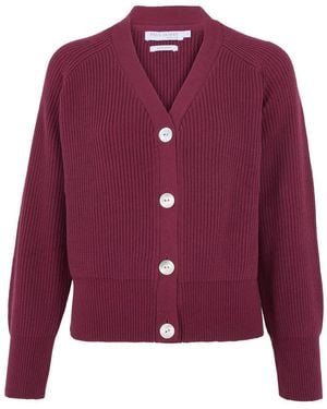 Paul James Knitwear Cotton Oversized V Neck Ribbed Tilda Cardigan - Purple