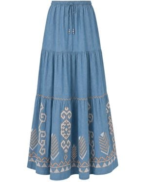 Adrift Clothing Elora Chambray Tiered Skirt - Blue