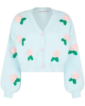 Sour Figs Flower Detail Knit Cardigan - Blue