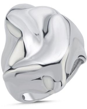 LINYA JEWELLERY Shiny Hammered Big Ring Vintage Style - Metallic