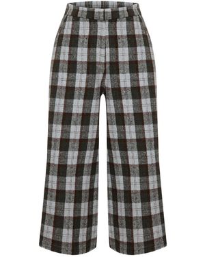 Thisisu Collection Mara Wide-Leg Plaid Wool Blend Trousers – Khaki - Grey