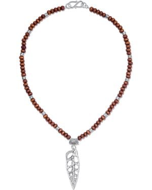 Arianne Delaney Fragment Of A Shell Pendant Beaded Necklace Sterling - Brown