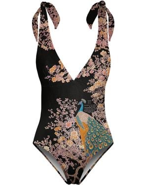 Aloha From Deer Ornate Avian One Piece Swimsuit - Black