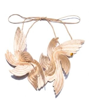 Nana Watanabe Joy Bird Wing Sculptural Embroidered Statement Necklace - Metallic