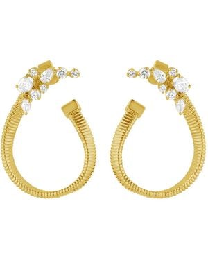 Artisan 14K Diamond Cluster Hoop Earrings - Metallic