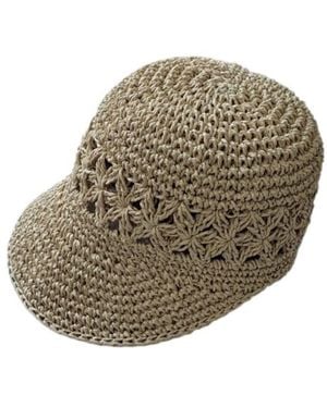 Springmoonatelier Neutrals Handmade Raffia Crochet Cap – Floral Motif Design - Green