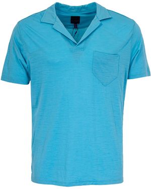 lords of harlech Bobby Merino Jersey Collared Shirt - Blue