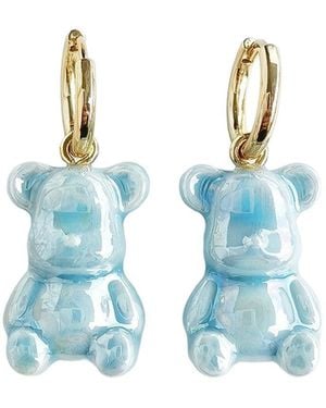 POPORCELAIN Baby Porcelain Teddy Bear Earrings, Tone - Blue