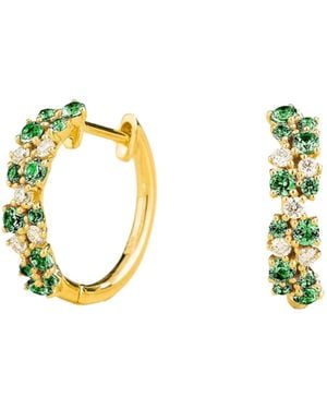 Juvetti Starry Huggie Earrings Set With Emerald & Diamond - Metallic