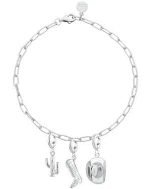 Lily Charmed Sterling Cowboy Oval Link Charm Bracelet - Metallic