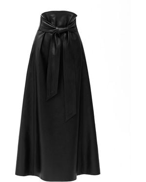 Julia Allert Faux Leather High-Waisted A-Line Skirt With Belt - Black