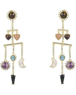 Lila Rasa Multi Stone Balance Drop Earrings With 7Semi Precious Gemstone - Metallic