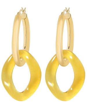 Gold & Honey And Lucite Curb Link Drop Hoop Earrings - Metallic