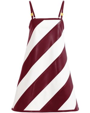 Kargede Leather Mini Dress – Burgundy & Striped, Trapeze Fit - Red